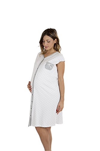 Premamy - Camisa Clinica para Maternidad, Modelo de Frente Abierto, algodón elástico de Dos vías, pre-Post-Parto - Gris - IV (M)