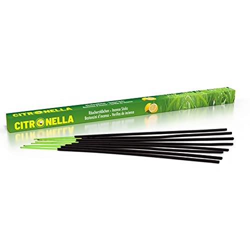 Premium Set de 12 Paquetes de palitos de Incienso de Citronela Anti Mosquitos y Anti Avispas para el Exterior Incluyendo un Porta-Incienso Gratis