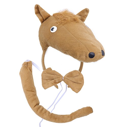 PRETYZOOM Disfraz infantil de animal con cabeza de caballo, diadema con orejas, cola de animal, pajarita, para carnaval, fiesta de disfraces, 3 unidades (marrón)