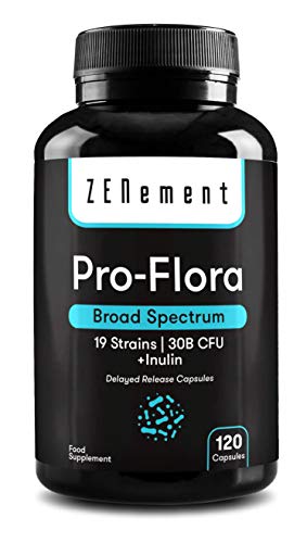Pro-Flora, Probióticos, 120 Cápsulas | 19 cepas (30 mil millones de UFC) + Inulina | Salud Digestiva & Sistema Inmune | de Zenement