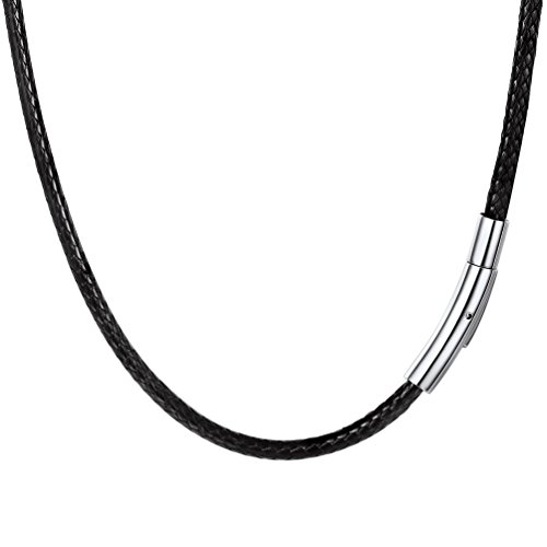 PROSTEEL Collar de Cuero Genuino para Hombre, 3mm Cadena de Cuero con Cierre de Acero Inoxidable Collar Básico, 46cm/50cm/55cm/61cm/66cm (41.00, 3mm Ancho)