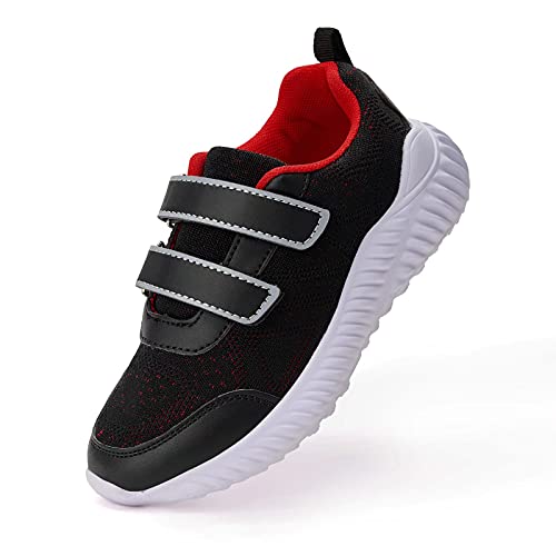 Puxowe Zapatillas Deportivas de Niño Unisex Velcro Running Zapatos Malla Transpirables Bambas Tenis Casual Ligero Sneaker para Niña 27 EU Black