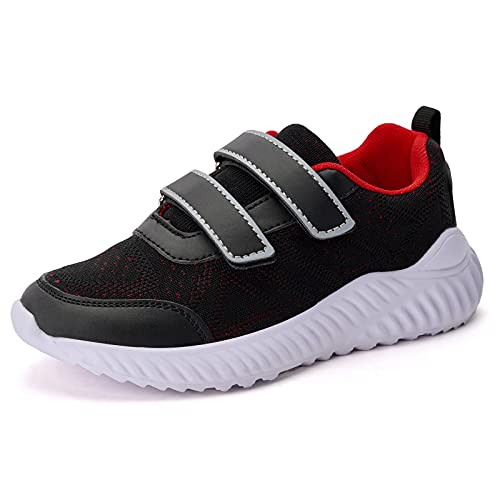 Puxowe Zapatillas Deportivas de Niño Unisex Velcro Running Zapatos Malla Transpirables Bambas Tenis Casual Ligero Sneaker para Niña 27 EU Black