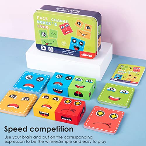 Puzzle de Madera de Expresión Facial, bloques de construcción que cambian la cara juguete de expresiones juegos educativos, juguete Montessori para niños de 3 años en adelante