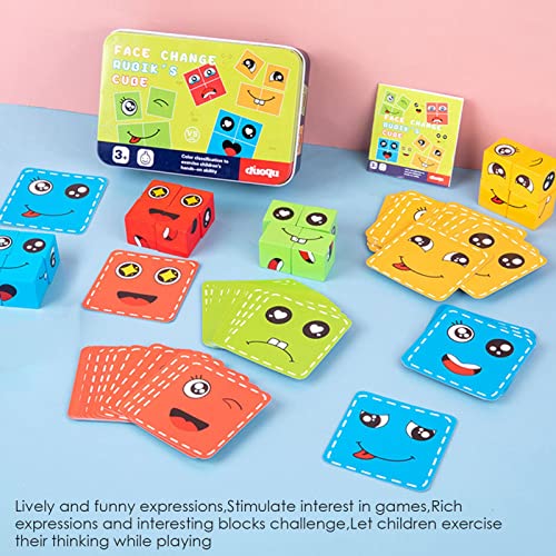 Puzzle de Madera de Expresión Facial, bloques de construcción que cambian la cara juguete de expresiones juegos educativos, juguete Montessori para niños de 3 años en adelante