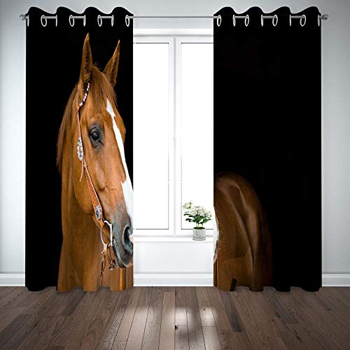 QCTTBD Cortinas Opacas De Salón Dormitorio - Impresión Fondo Negro De Caballo Animal 3D - 183X 160 Cm - Cortinas Termicas Aislantes con Anillas para Salon Súper Suaves con Ojales Decorac