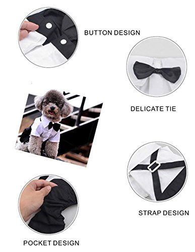 QiCheng & LYS Smoking Perro Ropa para Perros Traje Elegante con Estilo de Corbata de moño, Camisa de Esmoquin Formal con Traje de Corbata Negra (S)