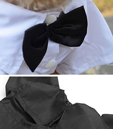 QiCheng & LYS Smoking Perro Ropa para Perros Traje Elegante con Estilo de Corbata de moño, Camisa de Esmoquin Formal con Traje de Corbata Negra (S)