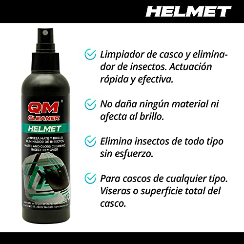 QM Cleaner - Kit de limpieza de cascos | Limpiador cascos mate y brillo, eliminador de mosquitos - Higienizante interior y eliminador de olores - Incluye paño