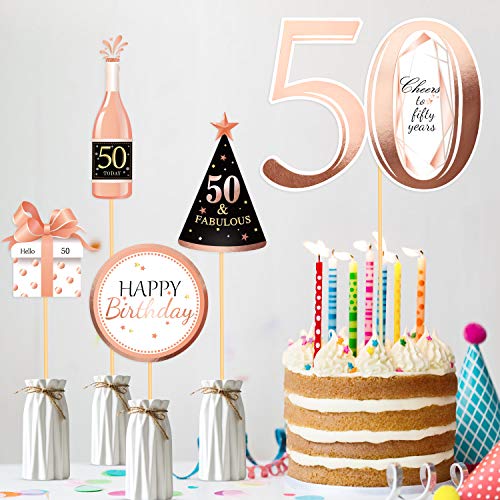 Qpout Oro Rosa 50 cumpleaños Mesa Toppers-Palitos de Centro de Mesa de 50 cumpleaños- Hombres / Mujeres 30 Decoraciones para Fiestas de cumpleaños Accesorios Suministros de Mesa