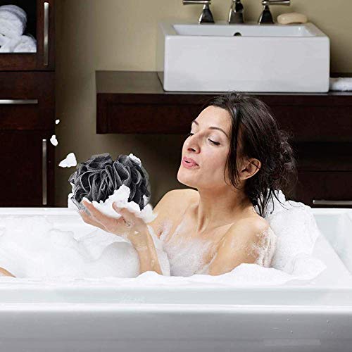 QSXX Malla de Baño Esponja, 2 PCS Negro Super Suave Malla Esponja de Ducha para Mujeres y Hombres para Exfoliar, Limpiar y Calmar la Piel