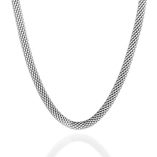 Quadri - Collar de Plata 925 - Elegante con Cadena modelo modelo de malla Mesh para Mujer - ancho 5 mm - largo 51 cm - Certificado Made in Italy
