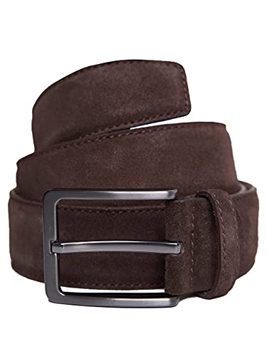 QUAMOD Cinturón Hombres Cinturón de ante 4 cm (40 mm) de ancho | Ante con caja de regalo | producción ecológica y justa | MARRÓN (Medium) 85 CM