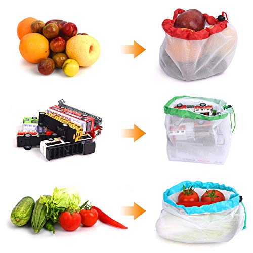 QUANHAO Eco Bolso de Compras Reutilizable Fruta Reutilizable Juguete Vegetal de Malla, Lavable y Transpirable Juego de (12 pcs)
