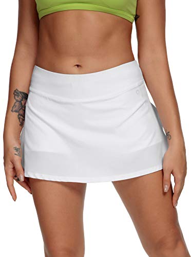 QUEENIEKE Falda ultra para mujer con pantalones cortos deportivos, de gimnasio, de tenis Blanco S