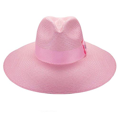 RACEU ATELIER Sombrero Panamá Ala Ancha Baby Pink - Sombrero de Paja Estilo Fedora - Sombreros Panamá Original - Tejido a Mano