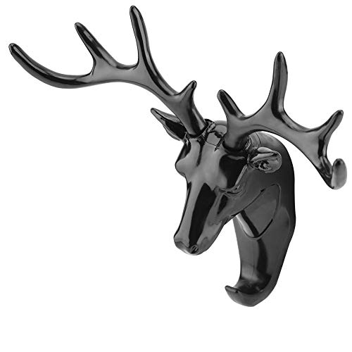Raguso Colgador de cabeza de ciervo decorativo para decoración de oficina autoadhesivo (negro).