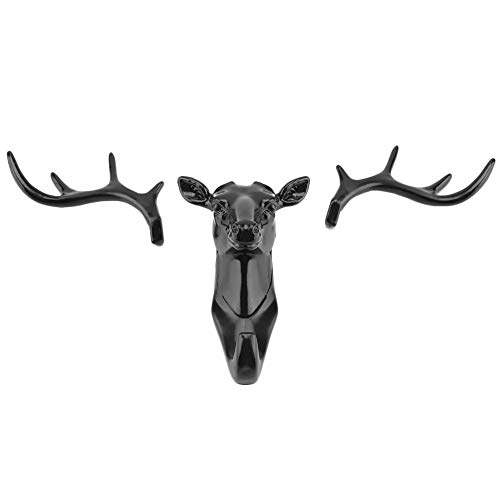 Raguso Colgador de cabeza de ciervo decorativo para decoración de oficina autoadhesivo (negro).