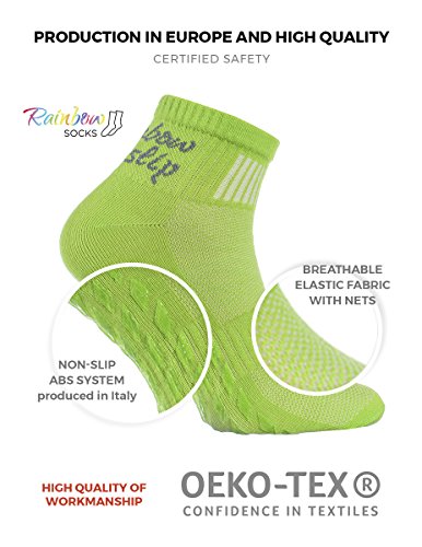 Rainbow Socks - Hombre Mujer Deporte Calcetines Antideslizantes ABS de Algodón - 2 Pares - Naranja Verde - Talla 42-43