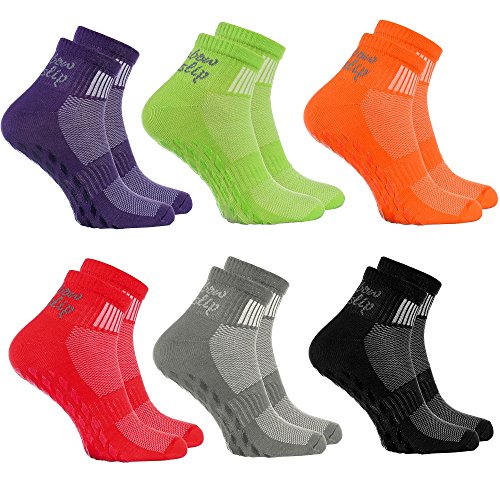 Rainbow Socks - Hombre Mujer Deporte Calcetines Antideslizantes ABS de Algodón - 6 Pares - Púrpura Negro Verde Gris Rojo Naranja - Talla 42-43
