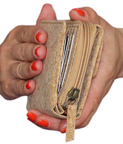 Rallegra Bolso vegano de corcho para mujer, bloqueo RFID, libre de animales, capacidad para 11 tarjetas, 4 bolsillos de almacenamiento, bolsillo para monedas con cremallera.