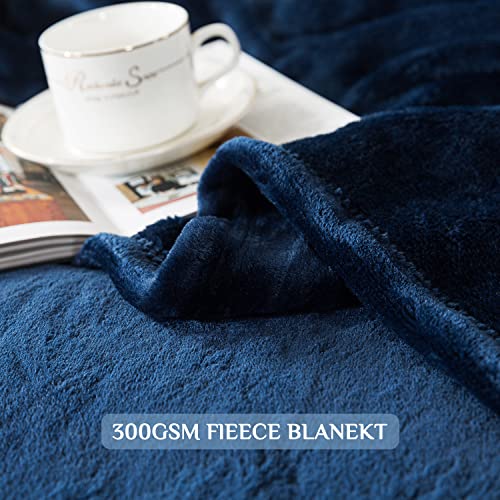 RATEL Mantas para Cama Azul Oscuro 230 × 270 cm, Mantas para Sofa de Franela Reversible, Mantas Ligeras de 100% Microfibra - Fácil De Limpiar - Extra Suave Cálido