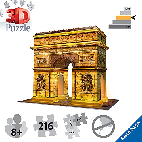 Ravensburger- Puzzle 3D Arco del Triunfo Night 216 Piezs, Multicolor (12522)