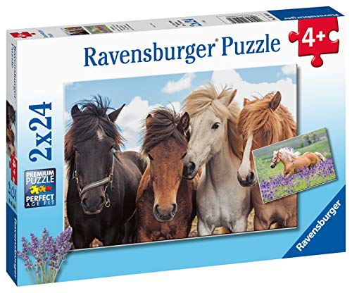 RAVENSBURGER PUZZLE- Pferdeliebe Ravensburger 05148-Puzzle Infantil (2 x 24 Piezas), diseño de Caballos, Color Amarillo (05148)
