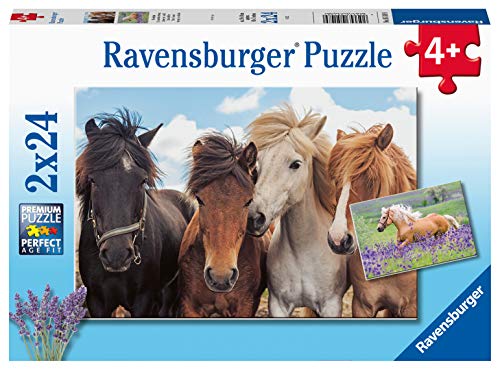 RAVENSBURGER PUZZLE- Pferdeliebe Ravensburger 05148-Puzzle Infantil (2 x 24 Piezas), diseño de Caballos, Color Amarillo (05148)