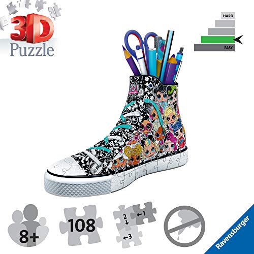 Ravensburger - Surprise Puzzle 3D Sneaker L.O.L Multicolor, Edad Recomendada 8+, 108 piezas de puzle de plástico numeradas + 4 accesorios + instrucciones, Dimensiones: 13,50 cm x 21,40 cm x 7,60 cm