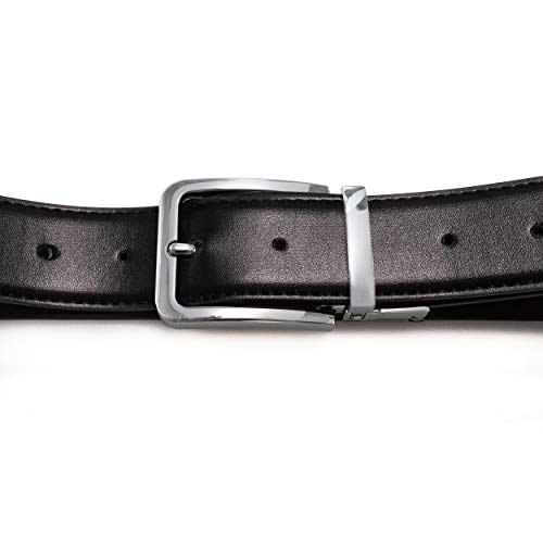 RBOCOTT Cinturones de Cuero Reversibles para Hombres, Cinturón de Cuero para Hombres, Cinturón Negro, Cinturón Marrón, Cinturón con Hebilla de Metal Plateado(100CM)