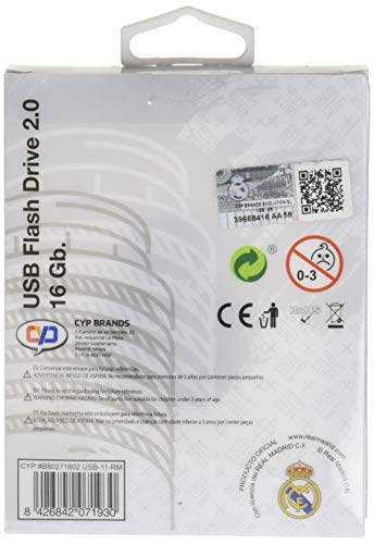 Real Madrid USB-11-RM Pendrive Rubber Escudo, 16GB, 1 x 4.2 x 5.8 cm