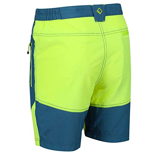 Regatta Sungari - Pantalones Cortos de Senderismo para Hombre, Ligeros, repelentes al Agua, protección UV, Hombre, Pantalones Cortos, RMJ207, Azul (Sea Blue/Lime Punch), 44"/112 cm