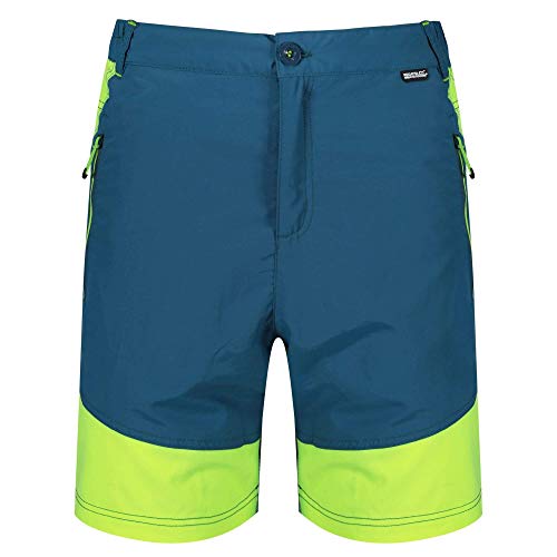 Regatta Sungari - Pantalones Cortos de Senderismo para Hombre, Ligeros, repelentes al Agua, protección UV, Hombre, Pantalones Cortos, RMJ207, Azul (Sea Blue/Lime Punch), 44"/112 cm