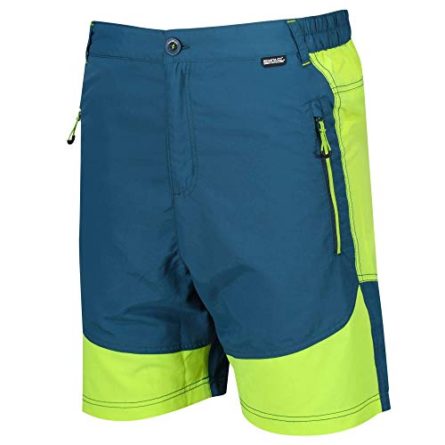 Regatta Sungari - Pantalones Cortos de Senderismo para Hombre, Ligeros, repelentes al Agua, protección UV, Hombre, Pantalones Cortos, RMJ207, Azul (Sea Blue/Lime Punch), 44"/112 cm