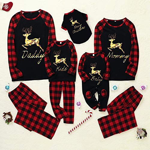 Rehomy Christmas Family - Conjunto de Pijamas a Juego clásico a Cuadros, Pantalones o Mameluco de bebé, Ropa de Dormir de Navidad, para bebés, niños, Adultos, Mascotas (Papás, L)