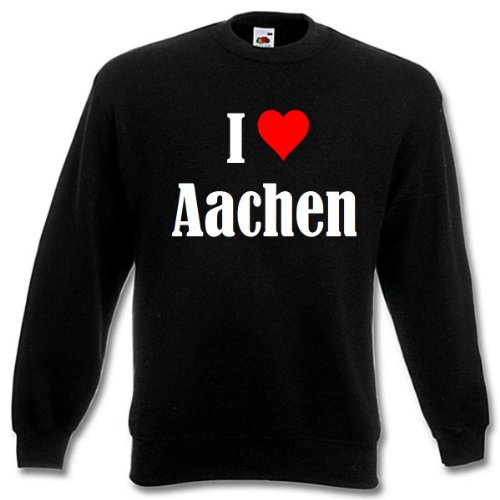 Reifen-Markt Sudadera con texto "I Love Aachen para mujer, hombre y niños en los colores negro, blanco y azul con estampado Negro Medium