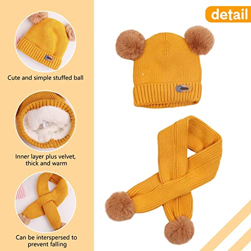 Reixuier Conjunto de Gorro y Bufanda para bebé, Conjunto de Bufanda de algodón para niños pequeños de 6 a 24 Meses (Amarillo)