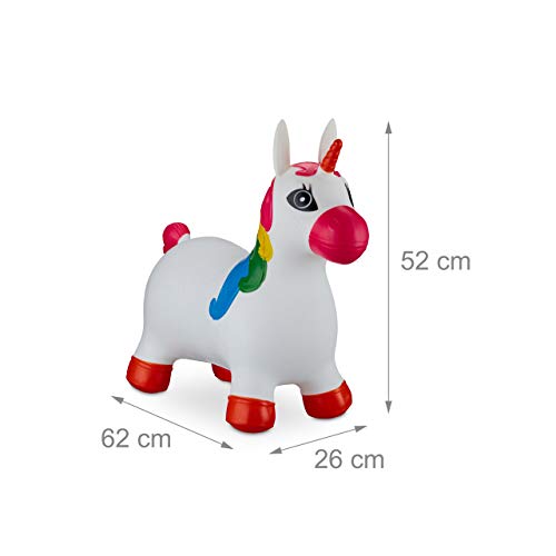 Relaxdays- Saltador Hinchable Unicornio para Niños hasta 50 Kg sin BPA, Plástico, Color blanco, 52 x 26 x 62 cm (10024989_49) , color/modelo surtido