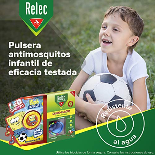Relec Relec Pulsera Antimosquitos Bob Esponja Futbol | Eficaz Contra El Mosquito Tigre. Resistente Al Agua | Contiene 2 Recargas | Duración 2 Meses 150 g