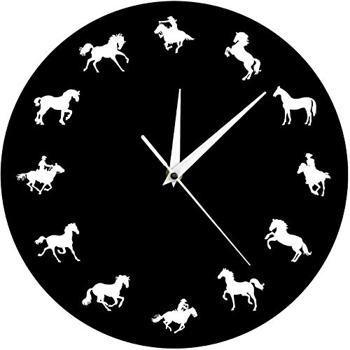 Reloj de Pared Gran Caballo Salvaje y Libre con decoración de Pared de Animales Reloj Vaquero Jinete Reloj de Pared Decorativo Diseño Minimalista Reloj de Pared de Caballo Adecuado para Sala de Estar