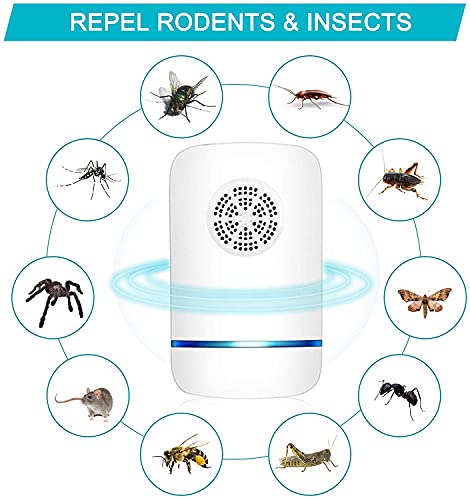 Repelente Ultrasónico de Plagas, Ahuyentador de Ratones Ultrasonidos, Electrónico Repelente Mosquitos Insectos para Anti Cucarachas, Moscas, Mosquitos, Ratones, Arañas