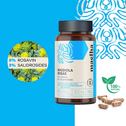 Rhodiola Rosea Pura| Extracto Titulado 5% en rosavinas 3% en salidrósidos| 60 capsulas| 100% Natural