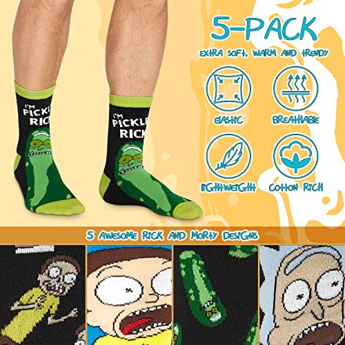 Rick and Morty Calcetines Hombre Divertidos de Rick y Morty con Pickle Rick (Pack de 5) (Verde/Negro)