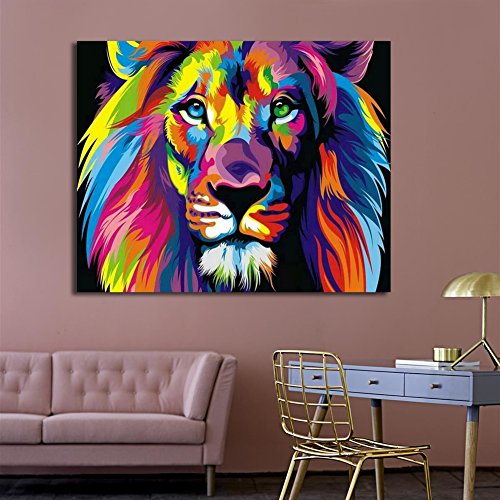 RIHE Sin Marco, Pintura por números Bricolaje DIY Pintura al óleo Vistoso león Impresión de la Lona Mural Decoración hogareña