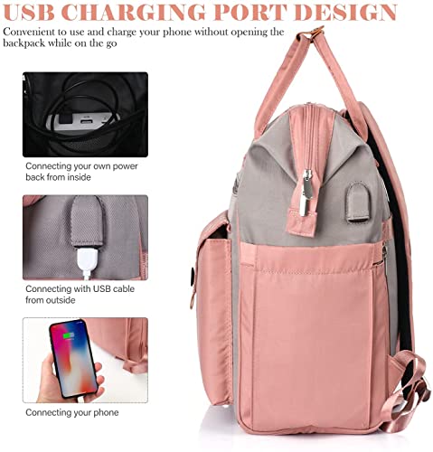 RJEU Mochila para mujer, mochila escolar para el tiempo libre, mochila con compartimento para portátil y bolsillo antirrobo, impermeable, regalo para mamá, Hy58-rosa,