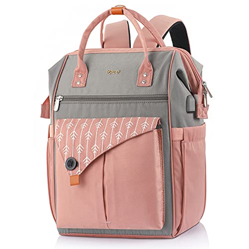 RJEU Mochila para mujer, mochila escolar para el tiempo libre, mochila con compartimento para portátil y bolsillo antirrobo, impermeable, regalo para mamá, Hy58-rosa,