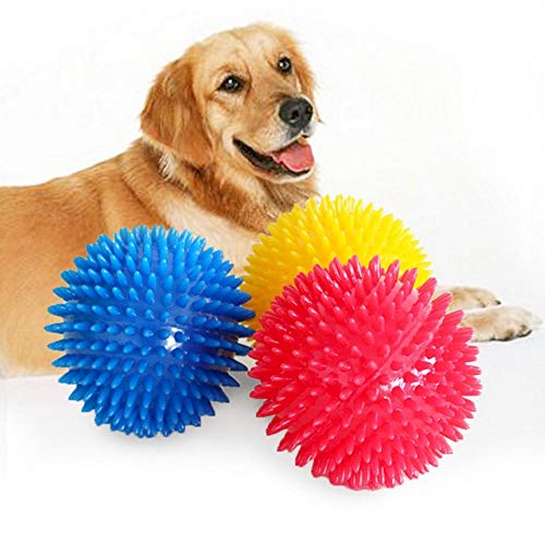 RKGD TPR Pet Dog Ball Squeak Juguetes para Perros para Golden Retriever Perros Grandes Bola con púas Sonido súper elástico Masticable Limpieza de Dientes Juguete para Cachorros-Blue_Diameter 6.5 cm