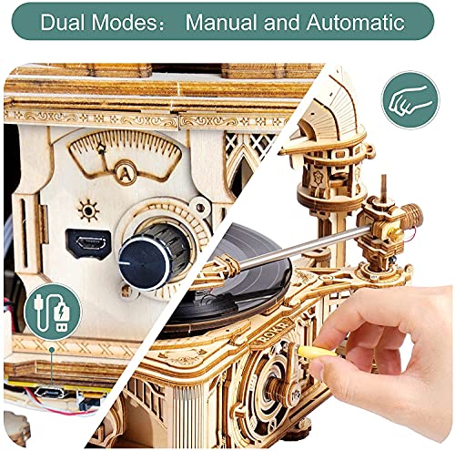ROKR Madera Puzzle 3D Maquetas para Montar Gramófono Clásico para Construir Adultos Niñas, Modos Automático y Manual LKB01D