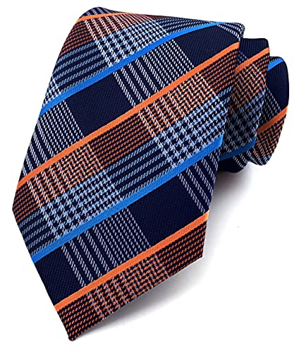 Rosiika Corbatas de rayas a cuadros para hombre patrón de negocios formal diseñador boda fiesta corbata, Naranja marino., Taille unique